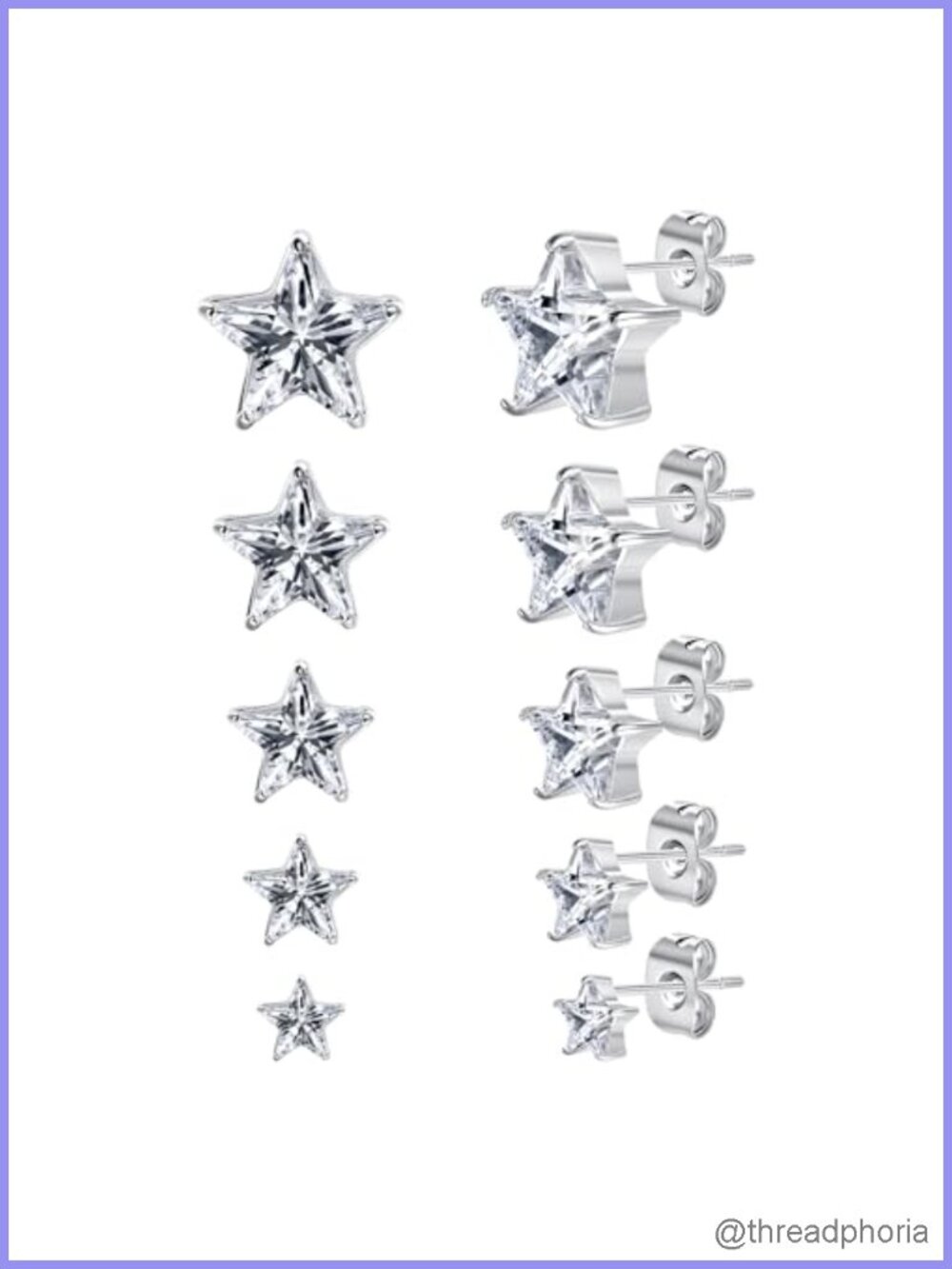 316L Stainless Steel Cubic Zirconia Stud Earrings Set Hypoallergenic